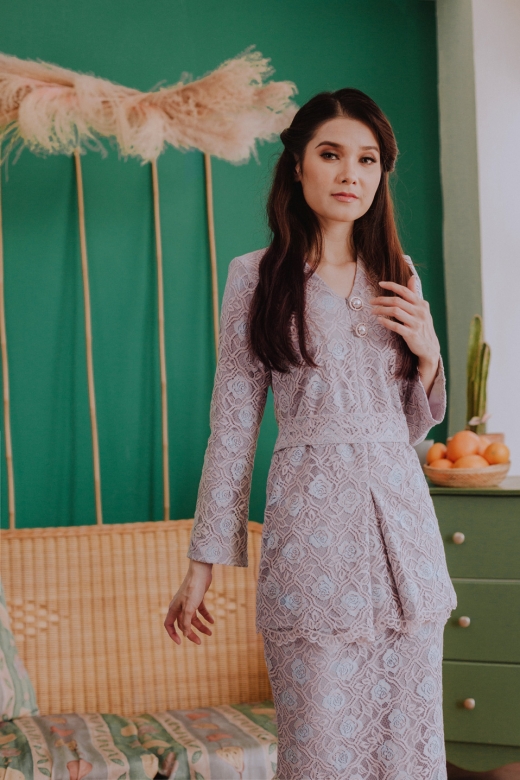 Larissa Lace Kurung - Lilac Blue